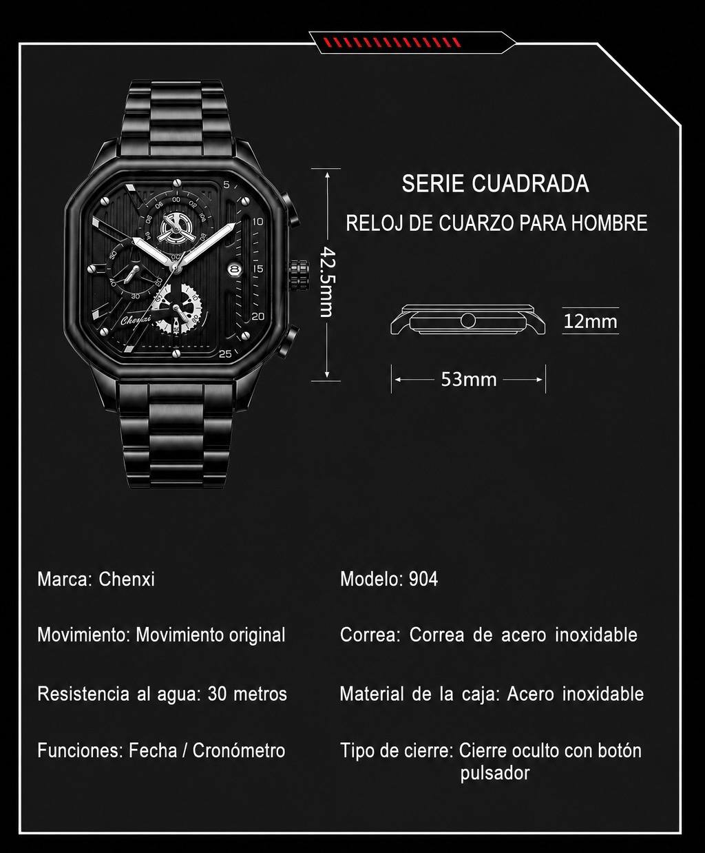 Reloj Chenxi 904 Cronógrafos Acero Hombr